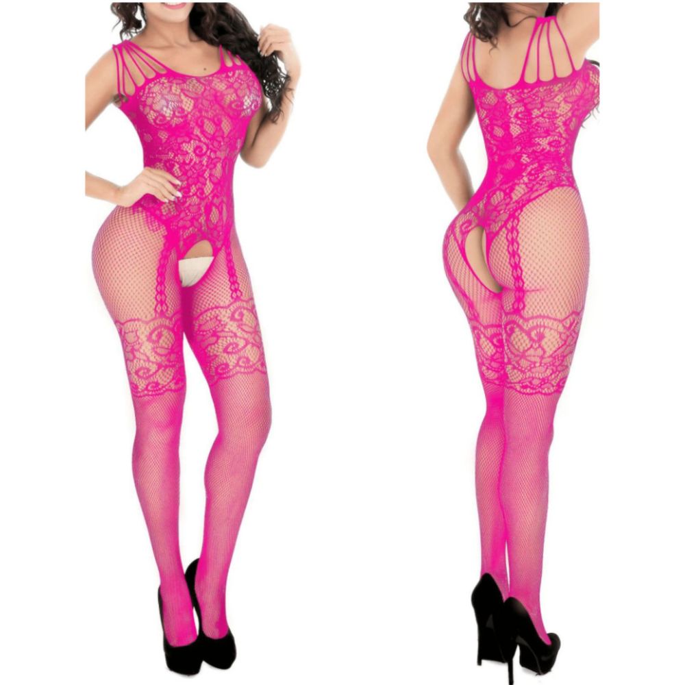 Four Seasons Rose Red High Stretch Fishnet Bodystocking Hollow Out & Open Crotch